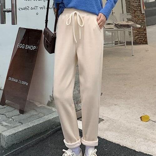 Womens Autumn Winter Chenille Sweatpants Casual Warm Pants Women Plush Thickened High Waist Harem Pants Loose Flannel Trousers