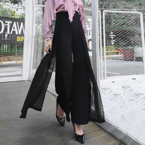High Waist Wide Leg Chiffon Pants 2018 Spring Patchwork Women Casual Wide Leg Trousers