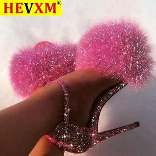 2020 Summer Women Pumps Fashion Buckle Fish Mouth High Heels Sandals Sequined Stiletto Heels Maomao Women Casual Shoes Fine Heel