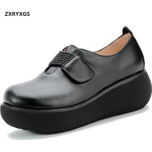 Hot Promotion 100% Natural Genuine Leather Shoes Platform Wedges Women High Heel Shoes Fashion All-match Retro Casual Shoes