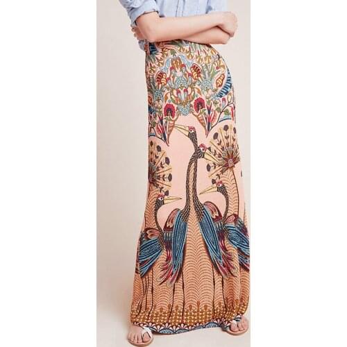 Womens Skirts Peacock Maxi Skirts Printing Boho Pencil Long Skirts High Waist Sexy Tight Skirts Dropped Holiday Gothic Skirts