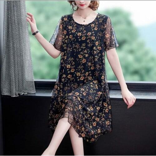 2021 Vintage Black Mesh Midi Dresses Summer 5XL Plus Size Print Short Sleeve Dress Elegant Women Bodycon Party Vestidos Y345