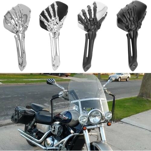 1Pair Chrome/Black Motorcycle Skull Rearview Side Mirrors For Harley Davidson Sportster 883 1200 XL Fatboy Touring Dyna
