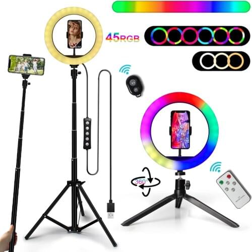 10 Inch 26cm RGB Ring Light with Stand Remote Control LED Circle Lamp with Cell Phone Holder for Photography YouTube Live Stream