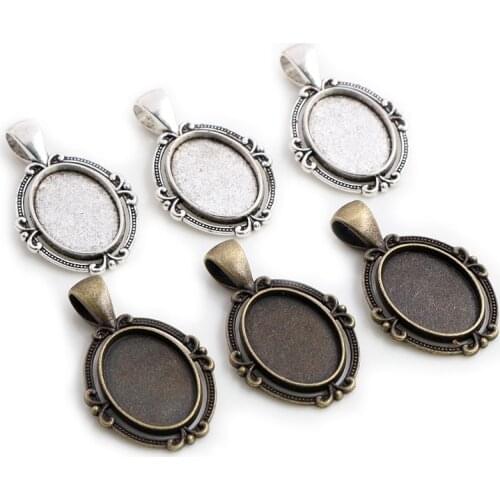 10pcs 13x18mm Inner Size Antique Silver Plated Bronze Flower Classic Cameo Cabochon Base Setting Pendant Necklace Findings