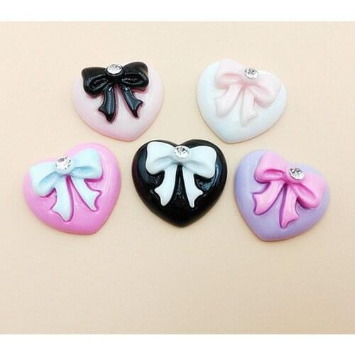 10Pcs Resin Bow Love Heart Decoration Flatback Cabochon DIY Embellishments for Scrapbooking Phone Headwear Decoration Craft
