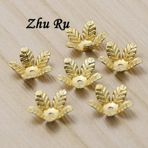 20pcs/lot zhu ru copper 11mm Leaf flower bead cap Five petal spacers Hollow Charms Linker Connectors For DIY Earrings Jewelry