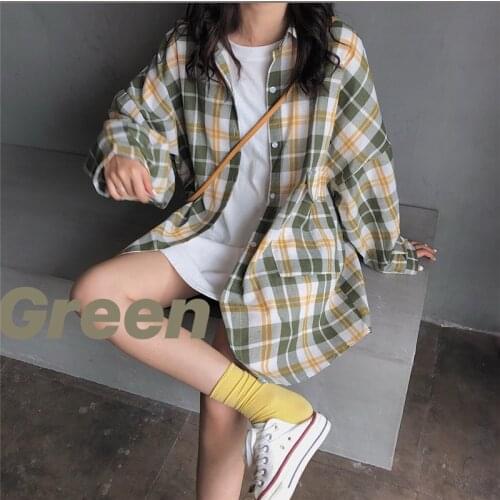 GOOHOJIO 2021 Spring Autumn Loose Lattice Blouses Female Tops Fashionable Women Blouses Turn-down Collar All-match Outwear Women