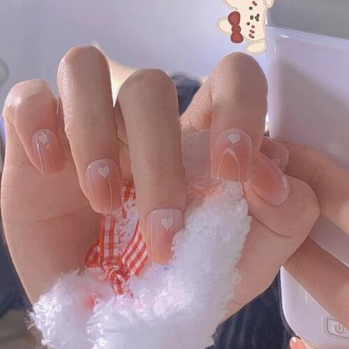24pcs Artificial Nails With Glue Pink Love Wear Short Paragraph Fashion Manicure Patch False Nails Fake Nails Press On DL