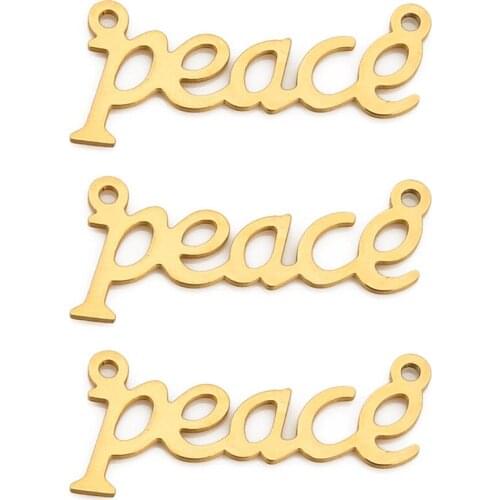 5pcs/lot Women Fashion Word Necklace Charm Peace Letter Engraved Pendant For DIY Jewelry Making Stainless Steel Findings