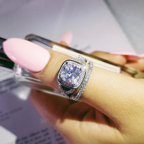 925 sterling silver vintage cushion cut zirconia wedding ring set for women bride engagement Jewelry Band eternity gift R4867