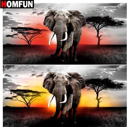 HOMFUN 3D Diamond Painting "Animal elephant sunset" DIY Full Rhinestones Drill Cross-stitch Kits Square Round Diamond Embroidery