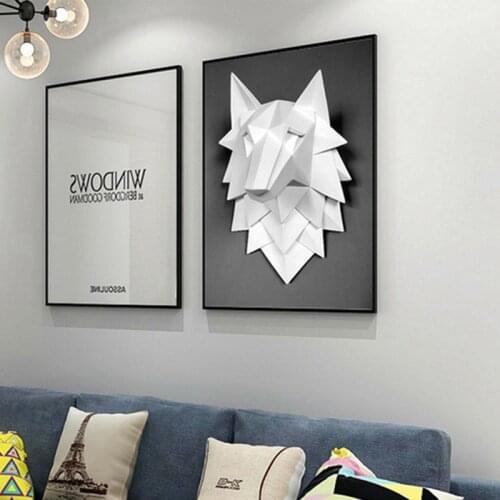 Home Wall Decor,3D Wolf Head,Statue,Nordic Style,Art Sculpture,Living Room Decoration,Animal Figurine Miniature,Size 35*20*24cm