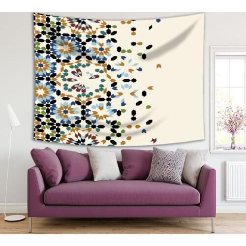 Tapestry Geometric Patterns Moroccan Style Historic Exterior Design Decorating Artwork Green Blue Yellow Black