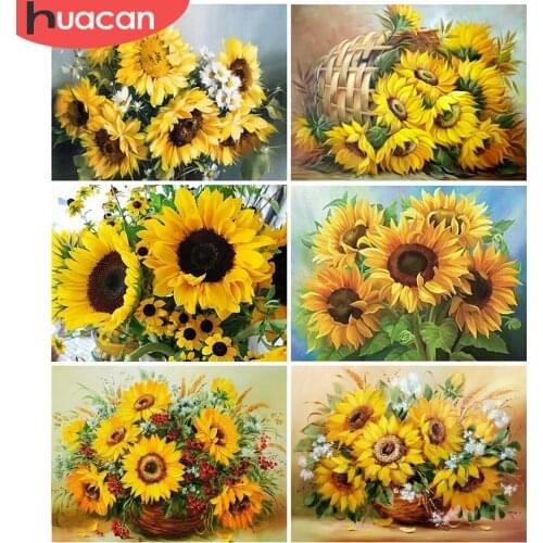 HUACAN Diamond Painting Sunflower Full Square Round Picture Of Rhinestone 5D DIY Diamond Mosaic Handmade Gift Home Decoration