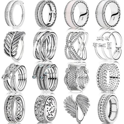 CHAMSS New 925 Sterling Silver Shiny Feather Pink Enamel Bow Wide Face Ring Classic Retro Ladies Luxury Jewelry Couple Giftx