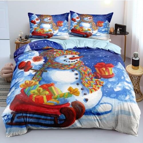 3D Christmas Duvet Cover and Pillowcase(s) Snowman Design Single/Full Quilt Covers Set Bedding Bag Sets Queen Bed Linen Beddings