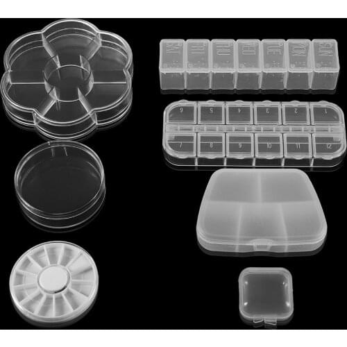 A variety of round and square transparent plastic boxes, detachable multi-cell classification, jewelry accessories storage boxes