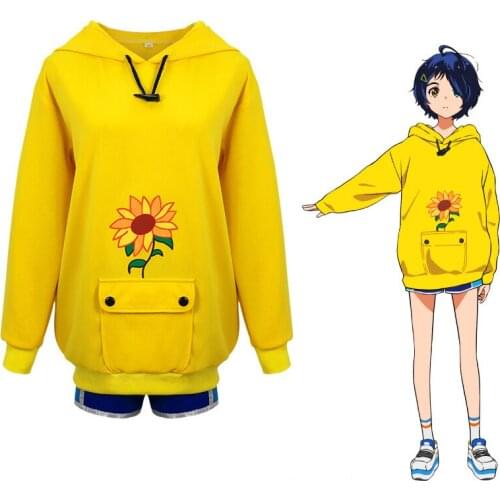 Wonder Egg Priority Cosplay Ohto Ai Hoodie Pullover Yellow Sweatshirt Shorts Full Set Anime Costume Halloween for Unisex Casual
