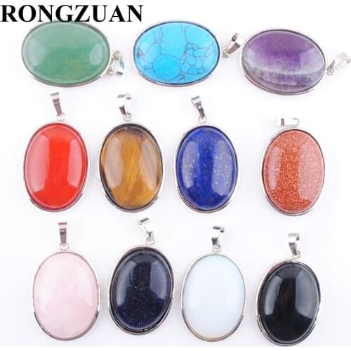RONGZUAN Natural Stone Pendant Lapis Lazuli Rose Quartzs Agates Aventurine Stone Oval Bead for Necklace Jewelry TBN319