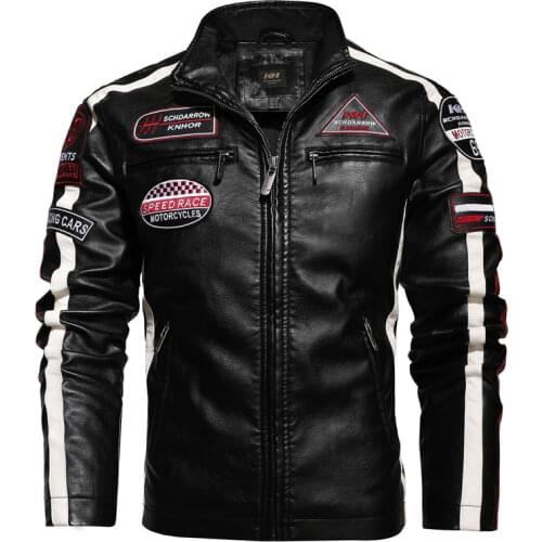Autumn Winter Large Size Mens PU Leather Jacket Motorcycle Racing Suit Color Block Patchwork Plus Velvet Leather Jacket Men 4XL