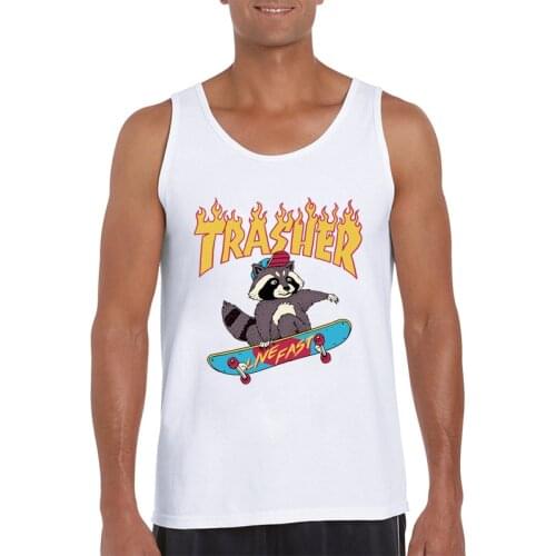 Hot Sales Fashion Trasher Men Tank Tops Funny Lemur Play Skateboard Printed Men Vest O-Neck Hipster Tops Sleeveless Cool Tee