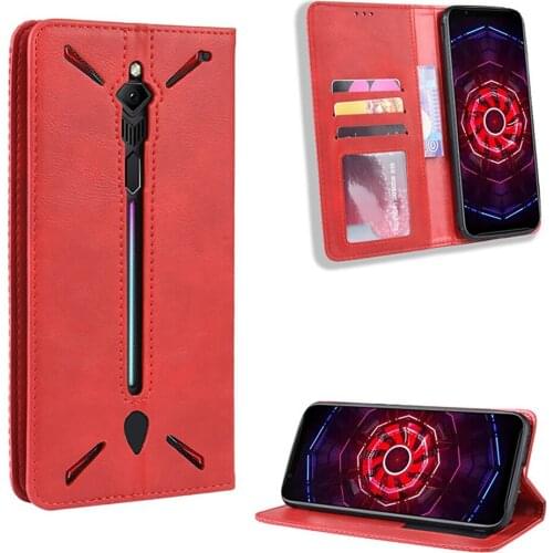 Magnetic Leather Flip Phone Case Full Protective Cover Case Phone Holder with Card Slot for Nubia Red Magic 3 Smartphones
