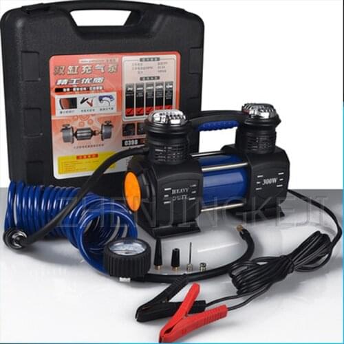 Small Car Double Cylinder Inflator Portable Inflator Vehicle Tire Car Service Tools Tire Air Pump Stainless Steel Alloy DC 12V