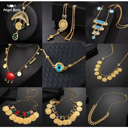 Metal Coin Big Allah Muslim Necklaces for Women Arab Coins Luxury Wedding Gifts Islam Middle East African Jewelry New No Faded