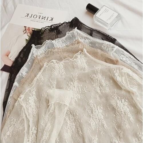 Sweet lolita laceshirt lace o-neck long sleeve inside victorian top kawaii girl gothic lolita top loli cos