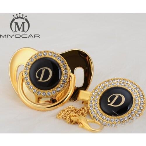 MIYOCAR unique design name Initials letter D lovely bling pacifier and pacifier clip set BPA free dummy bling unique design LD