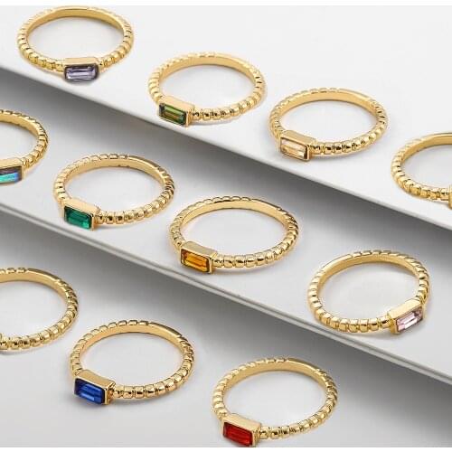 Fashion Geometric Square Multicolor Crystal Ring Minimalist Female Stacking Tiny Beaded Gold Rings Set for Women Girls Jewelry