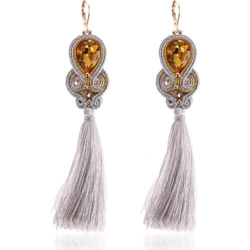 Fashion Handmade Colorful tassel earrings Ethnic boho Soutache Jewelry Women Long Drop Earring 2020 Trendy Crystal gray blue red