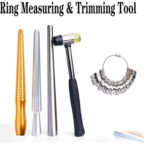 Jewelry Tools Sets Finger Sizes Measuring Equipment Metal Stick Ring Sizer Ring Stick Enlarger Mandrel Gauge Rubber Steel Hammer