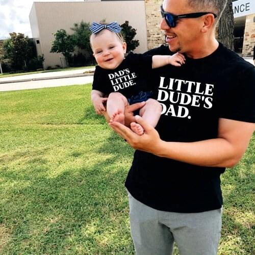 Dads Little Dude Little Dudes Dad Printed Family Matching Outfits Cotton Daddy and Me T-shirt Baby Bodysuit Fathers Day Gifts