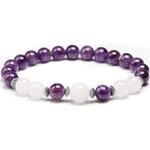 Natural Amethyst White chalcedony 8MM beads Bracelet 10mm White Moonstone Bangle For Women Jewelry Handmade Energy Gift