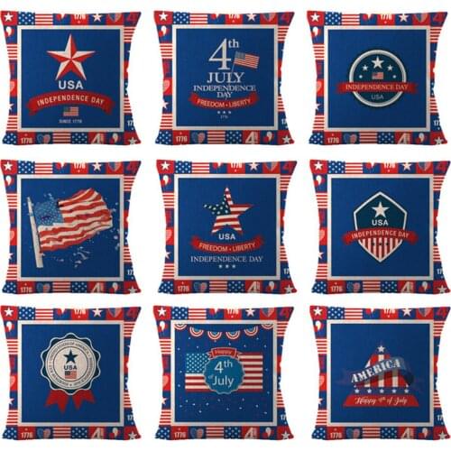 Amawill 45X45Cm Flax Pillowcase American Independence Day Decoration 4Th of July Pillow Cover Flax Pillowcase Decor for Sofa