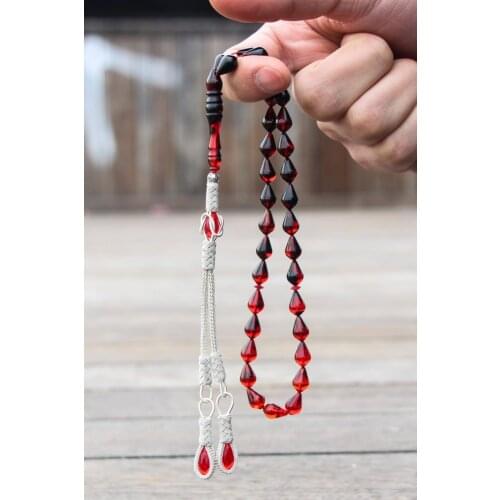 Custom Cut Drop Cut Red Black Fire Amber Prayer Beads Muslim Rosary 33 pc beads Islamic Muslim tespihler masbaha Haprose
