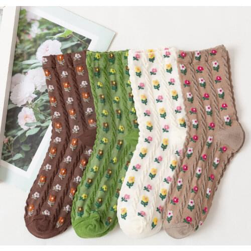 1 Pairs of Socks Women Korean Cartoon Flower Woman Socks Cotton Middle Tube Kawaii Joker Movement Cute Socks