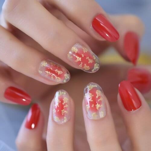 Charms Short Nails With Design Squoval Red Glitter Press On Nails With Design Gloosy Fadeing Nails Supplies Wholsesale EchiQ