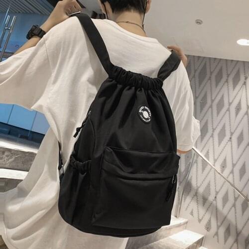 Solid Color Waterproof Nylon Women Backpack Large Capacity String Travel Bag College Schoolbag for Teenage Girls Boys Mochila