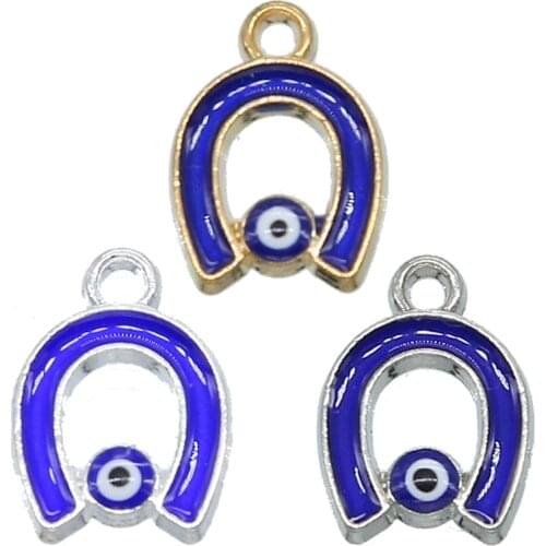 6PCS Fashion U-shaped Evil Eye Charm Gold Suitable for Horseshoe-shaped DIY Evil Eye Coin Necklace Pendant Jewelry Findin