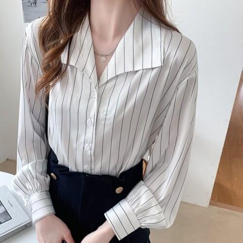 Chikichi Striped Satin Long-sleeved Shirt Girl Spring/Autumn 2021 New Loose-fitting Top Temperament Commuter Shirt Women Tops