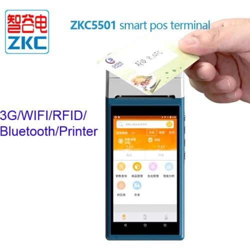 5.5inch Handheld Android Mobile Pos Terminal With 58mm Thermal Printer NFC RFID Reader ZKC5501