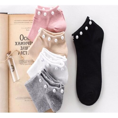 Casual Imitation Pearl Cute Socks Fashion Cotton Comfortable Socks Women Short Pearl Pile Socks Girl Harajuku