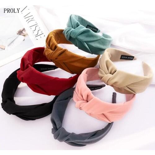PROLY New Fashion Womens Hairband Wide Side Turban Spring Casual Headband Center Knot Headwear Adult Hair Accessories Wholesale