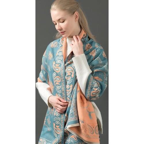Luxury brand winter double-sided floral scarf womens cashmere warmth and thick soft shawl scarf