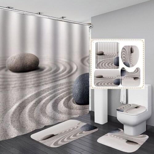 Grey Stone Shower Curtain Simple Elegant Scenery With Non Slip Rug Mat Bathroom Curtain Waterproof Polyester Home Decor 180cm
