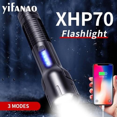 2021 New XHP70.3 LED Tactical Flashlights USB Rechargeable 1600LM 3Modes Fixed Focus Flashlight Torch for Camping Hunting Hiking