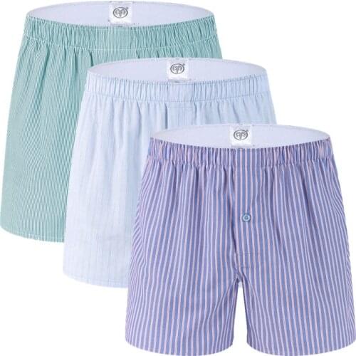 3 Pcs Classic Stripes Mens Boxers 100%Cotton Mens Underwear Trunks Woven Homme Arrow Panties Boxer Plus size 3XL